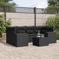 7 Piece Garden Sofa Set with Cushions Black Poly Rattan
