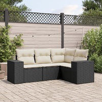 4 Piece Garden Sofa Set with Cushions Black Poly Rattan