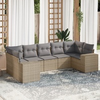 7 Piece Garden Sofa Set with Cushions Beige Poly Rattan