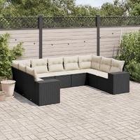 9 Piece Garden Sofa Set with Cushions Black Poly Rattan