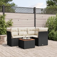 5 Piece Garden Sofa Set with Cushions Black Poly Rattan