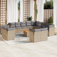 14 Piece Garden Sofa Set with Cushions Beige Poly Rattan