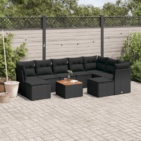 10 Piece Garden Sofa Set with Cushions Black Poly Rattan