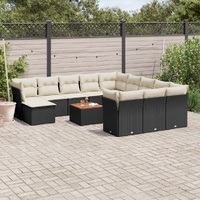 13 Piece Garden Sofa Set with Cushions Black Poly Rattan