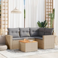 5 Piece Garden Sofa Set with Cushions Beige Poly Rattan