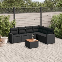 7 Piece Garden Sofa Set with Cushions Black Poly Rattan