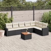 8 Piece Garden Sofa Set with Cushions Black Poly Rattan