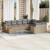 10 Piece Garden Sofa Set with Cushions Beige Poly Rattan