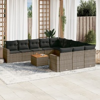 12 Piece Garden Sofa Set with Cushions Grey Poly Rattan
