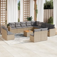 14 Piece Garden Sofa Set with Cushions Beige Poly Rattan