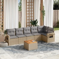 7 Piece Garden Sofa Set with Cushions Beige Poly Rattan