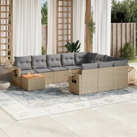 11 Piece Garden Sofa Set with Cushions Beige Poly Rattan