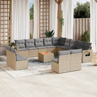 14 Piece Garden Sofa Set with Cushions Beige Poly Rattan