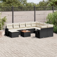 11 Piece Garden Sofa Set with Cushions Black Poly Rattan