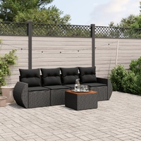 5 Piece Garden Sofa Set with Cushions Black Poly Rattan