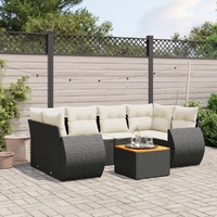 7 Piece Garden Sofa Set with Cushions Black Poly Rattan