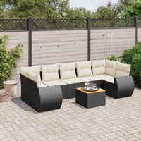 8 Piece Garden Sofa Set with Cushions Black Poly Rattan