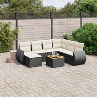 8 Piece Garden Sofa Set with Cushions Black Poly Rattan