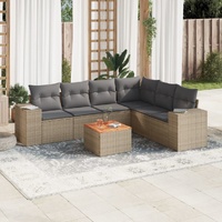 7 Piece Garden Sofa Set with Cushions Beige Poly Rattan