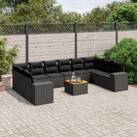 11 Piece Garden Sofa Set with Cushions Black Poly Rattan