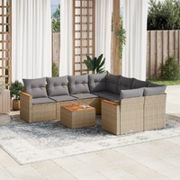 9 Piece Garden Sofa Set with Cushions Mix Beige Poly Rattan