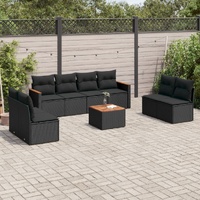 9 Piece Garden Sofa Set with Cushions Black Poly Rattan