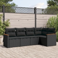 5 Piece Garden Sofa Set with Cushions Black Poly Rattan