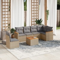 7 Piece Garden Sofa Set with Cushions Mix Beige Poly Rattan