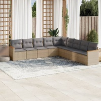 9 Piece Garden Sofa Set with Cushions Mix Beige Poly Rattan