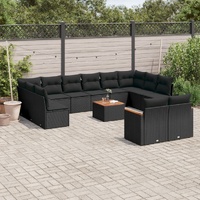 13 Piece Garden Sofa Set with Cushions Black Poly Rattan