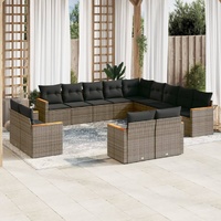 13 Piece Garden Sofa Set with Cushions Grey Poly Rattan