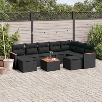 10 Piece Garden Sofa Set with Cushions Black Poly Rattan