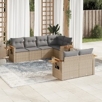 7 Piece Garden Sofa Set with Cushions Beige Poly Rattan