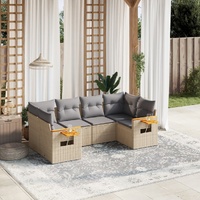 6 Piece Garden Sofa Set with Cushions Beige Poly Rattan