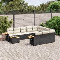 11 Piece Garden Sofa Set with Cushions Black Poly Rattan