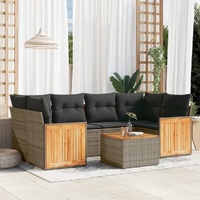 7 Piece Garden Sofa Set with Cushions Grey Poly Rattan
