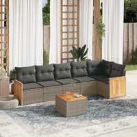 7 Piece Garden Sofa Set with Cushions Grey Poly Rattan