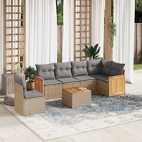 7 Piece Garden Sofa Set with Cushions Beige Poly Rattan