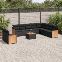 11 Piece Garden Sofa Set with Cushions Black Poly Rattan