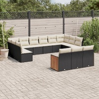 13 Piece Garden Sofa Set with Cushions Black Poly Rattan