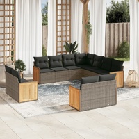 11 Piece Garden Sofa Set with Cushions Grey Poly Rattan
