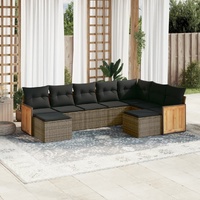 9 Piece Garden Sofa Set with Cushions Grey Poly Rattan