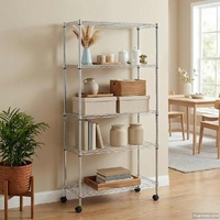 5-Tier Storage Shelf with Wheels 75x35x155 cm Chrome 250 kg