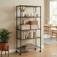 5-Tier Storage Shelf with Wheels 75x35x155 cm Black 250 kg