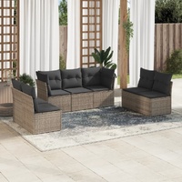7 Piece Garden Sofa Set with Cushions Grey Poly Rattan