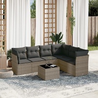 7 Piece Garden Sofa Set with Cushions Grey Poly Rattan