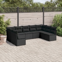 9 Piece Garden Sofa Set with Cushions Black Poly Rattan