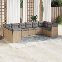 10 Piece Garden Sofa Set with Cushions Beige Poly Rattan
