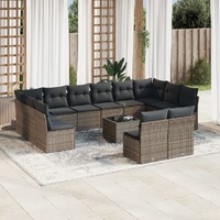 13 Piece Garden Sofa Set with Cushions Grey Poly Rattan