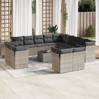 14 Piece Garden Sofa Set with Cushions Grey Poly Rattan